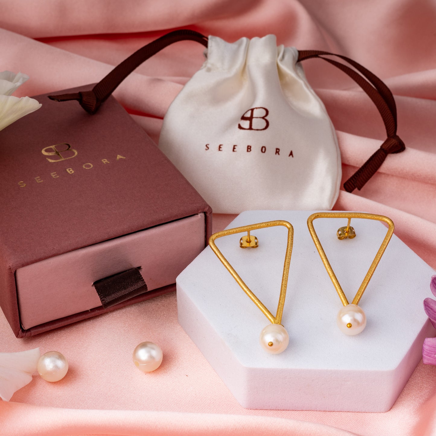 The Pearl Triangle Earrings