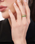 Two-Tone Stone Ring Emerald & Cubic Zirconia, 24K Gold Plated Seebora