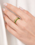 Two-Tone Stone Ring Emerald & Cubic Zirconia, 24K Gold Plated Seebora
