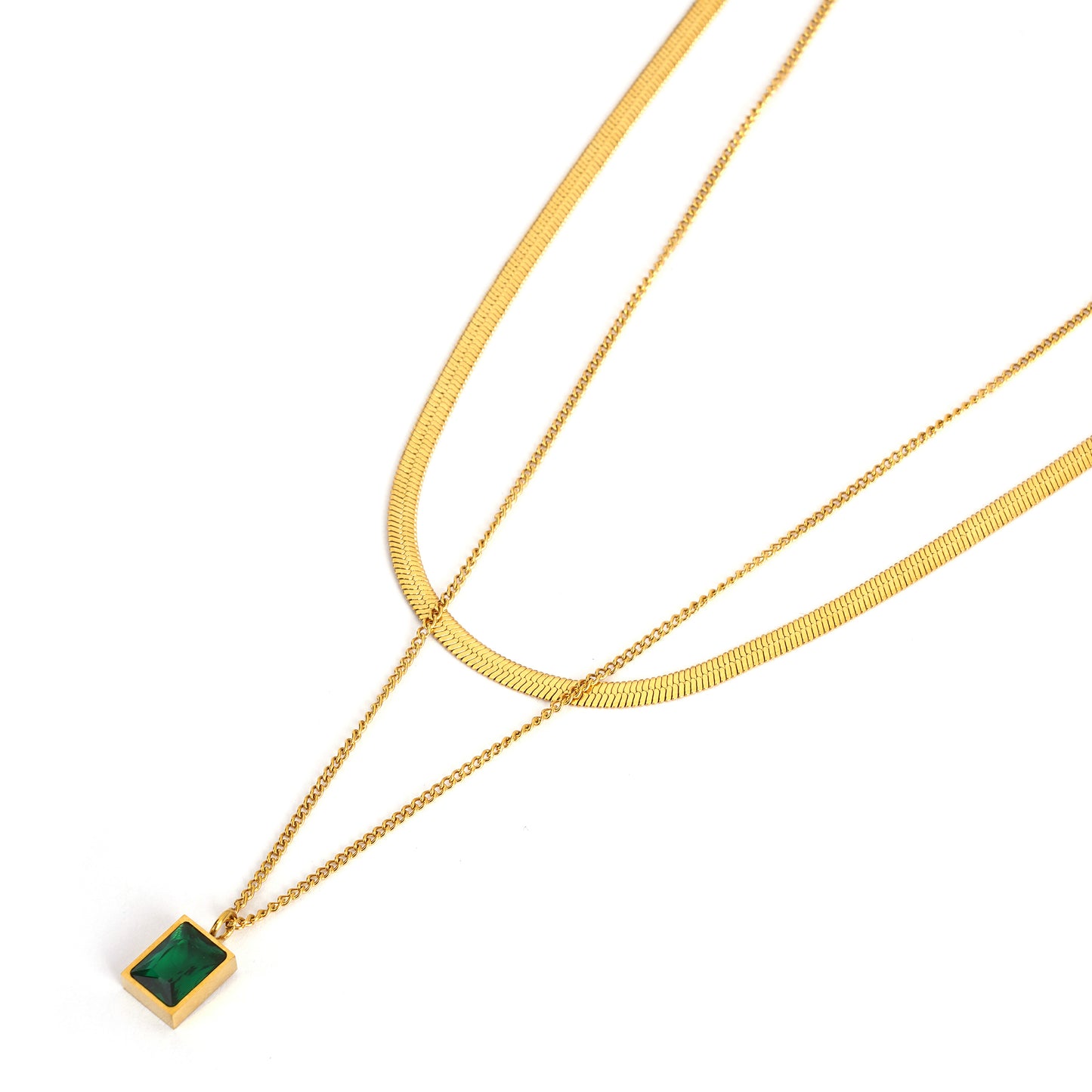 Emerald Twin Chain Necklace