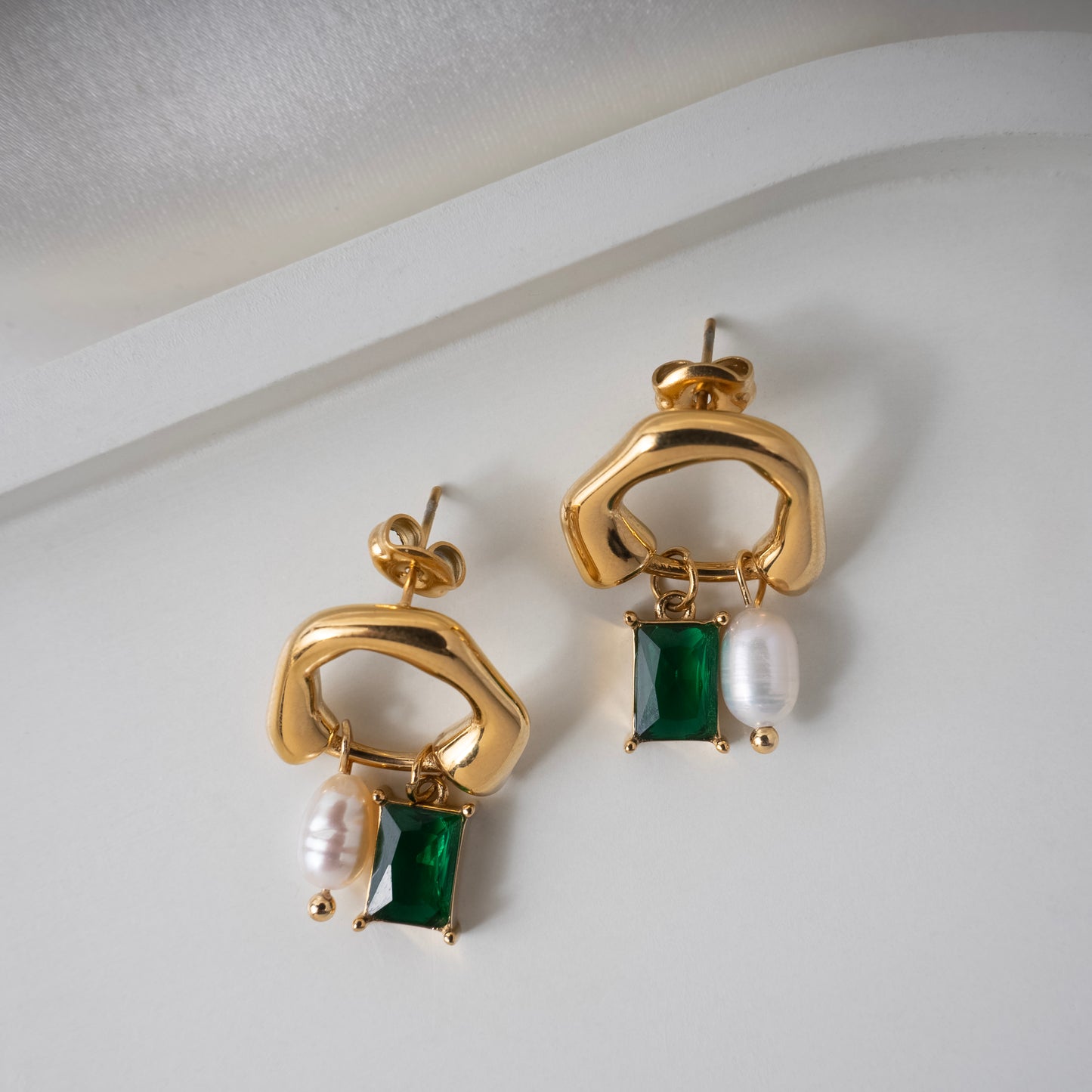 Emerald Pearl Charm Earrings