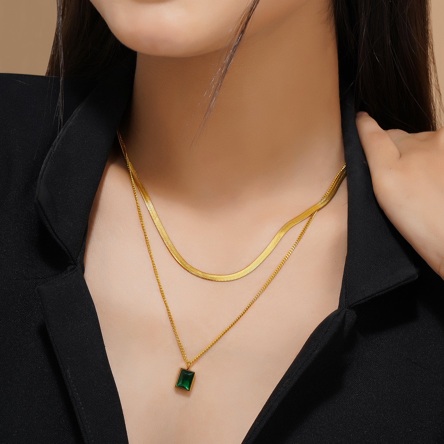 Emerald Twin Chain Necklace