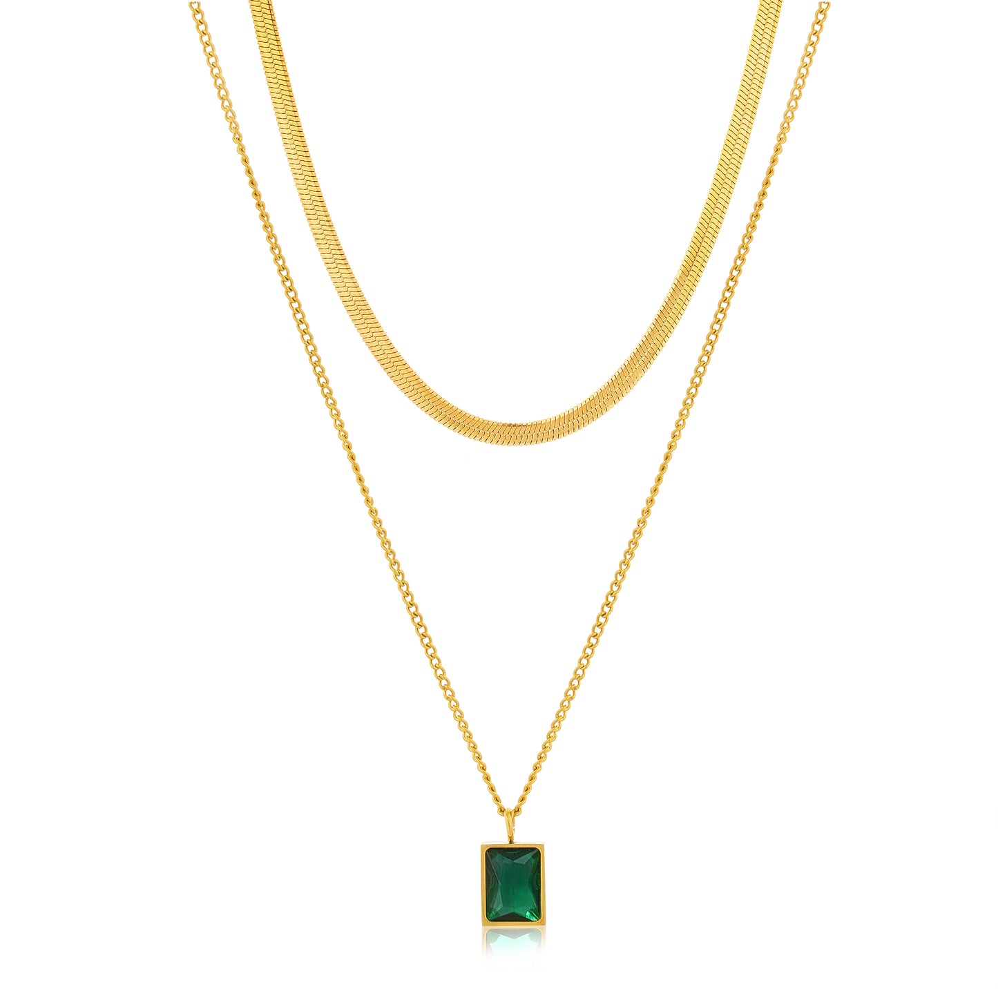 Emerald Twin Chain Necklace