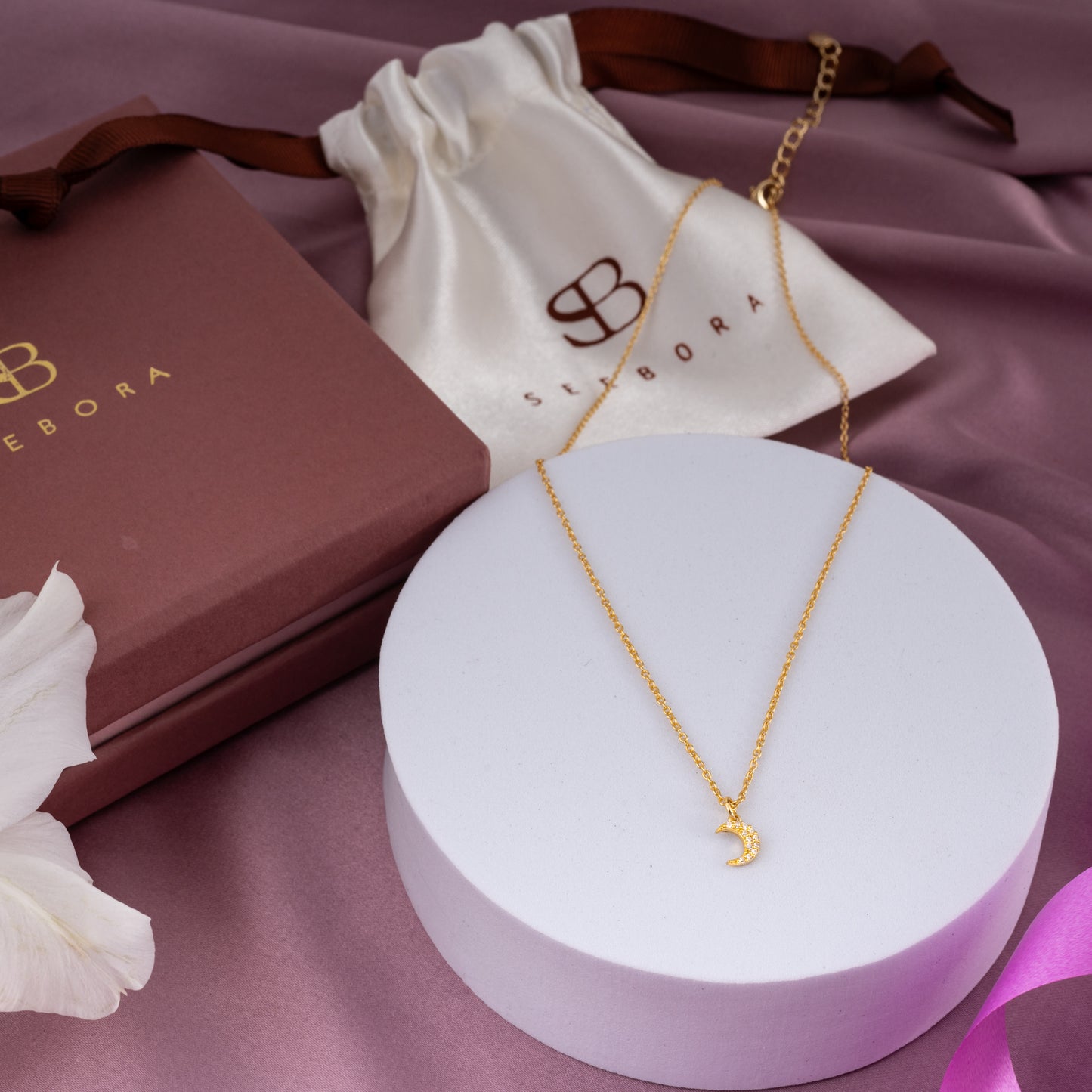 The Paved Crescent Pendant Necklace