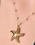 Classy Starfish Pearl Necklace Freshwater Pearl & 24K Gold Plated Pendant Seebora