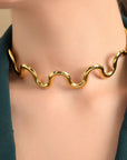 WaveGlow Choker Necklace | 24K Gold Plated Stainless Steel Wave Choker Seebora