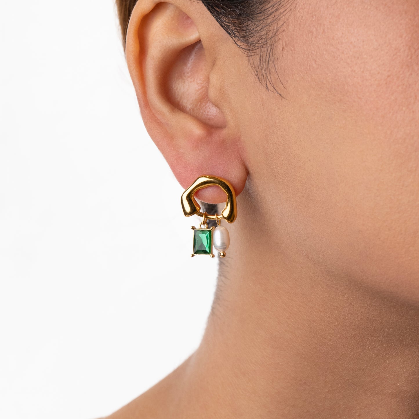 Emerald Pearl Charm Earrings