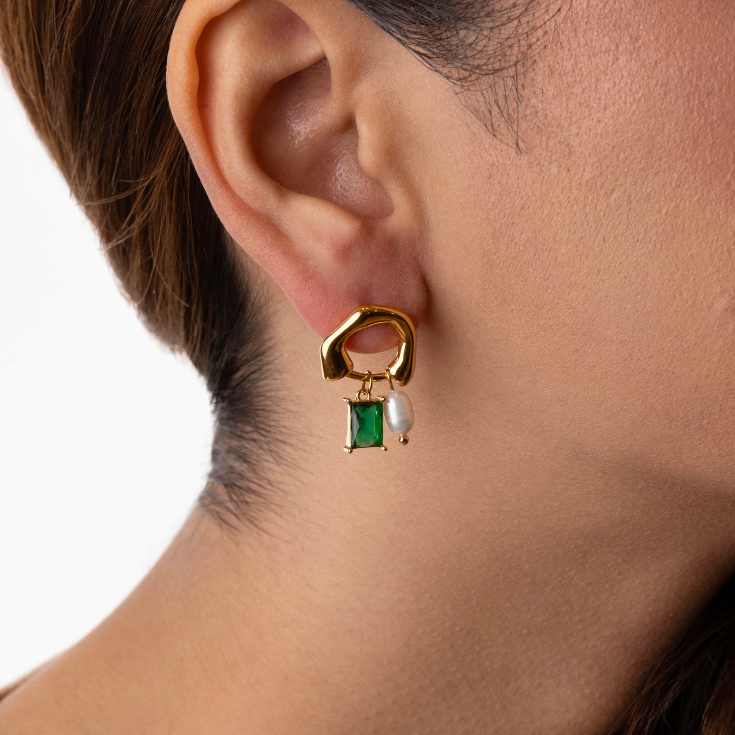 Emerald Pearl Charm Earrings