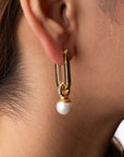 Minimalist Gold Pearl Drop Earrings for Women Seebora