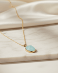 Earth Stone Pendant Necklace Aquamarine & 18K Gold Plated Brass Chain Seebora