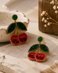 Crimson Cherry Beaded Earrings