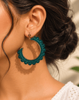 Teal Bloom Beaded Hoops Seebora
