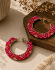 Fuchsia Mosaic Beaded Hoops Seebora