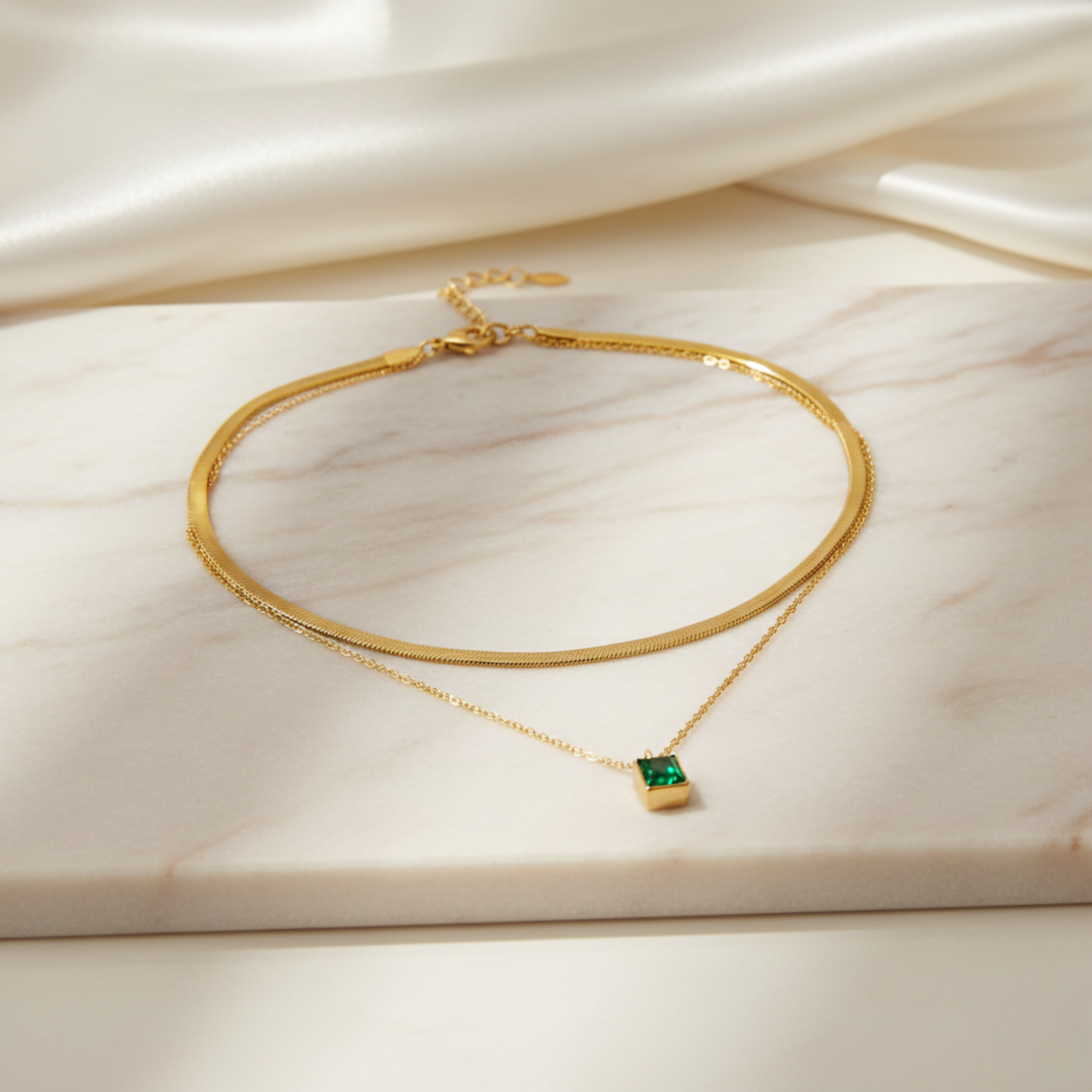 Emerald Twin Chain Necklace