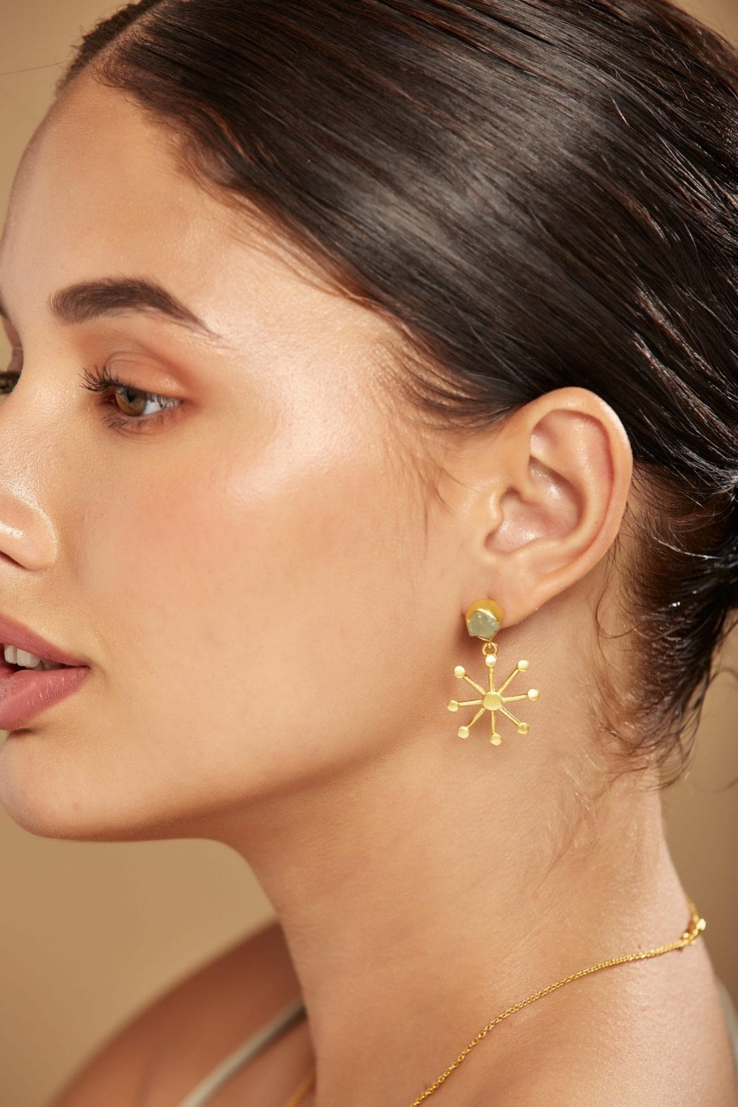 Jade Star Earring, Boho Earring, Celestial Earring, Nature-inspired Earring.