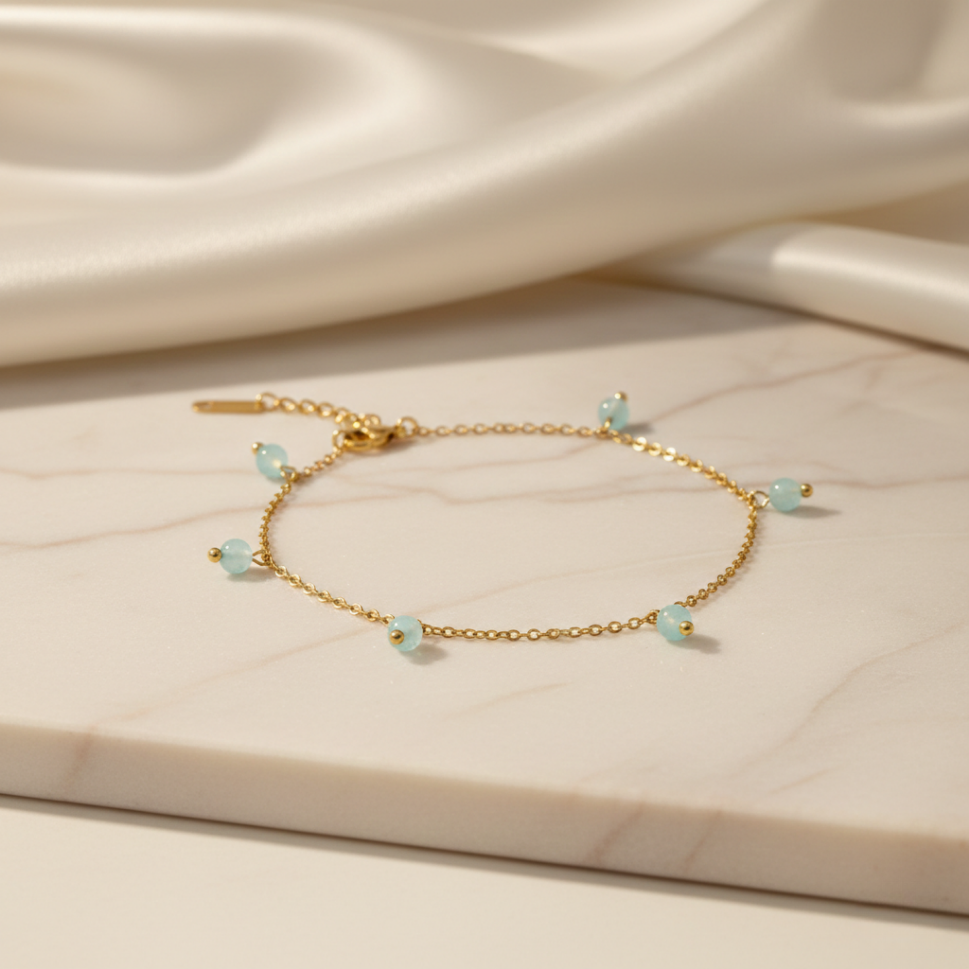 Blue Bead Gold Bracelet