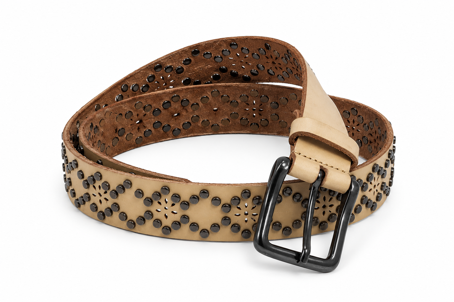 Desert Bloom Belt Beige & Black Studded