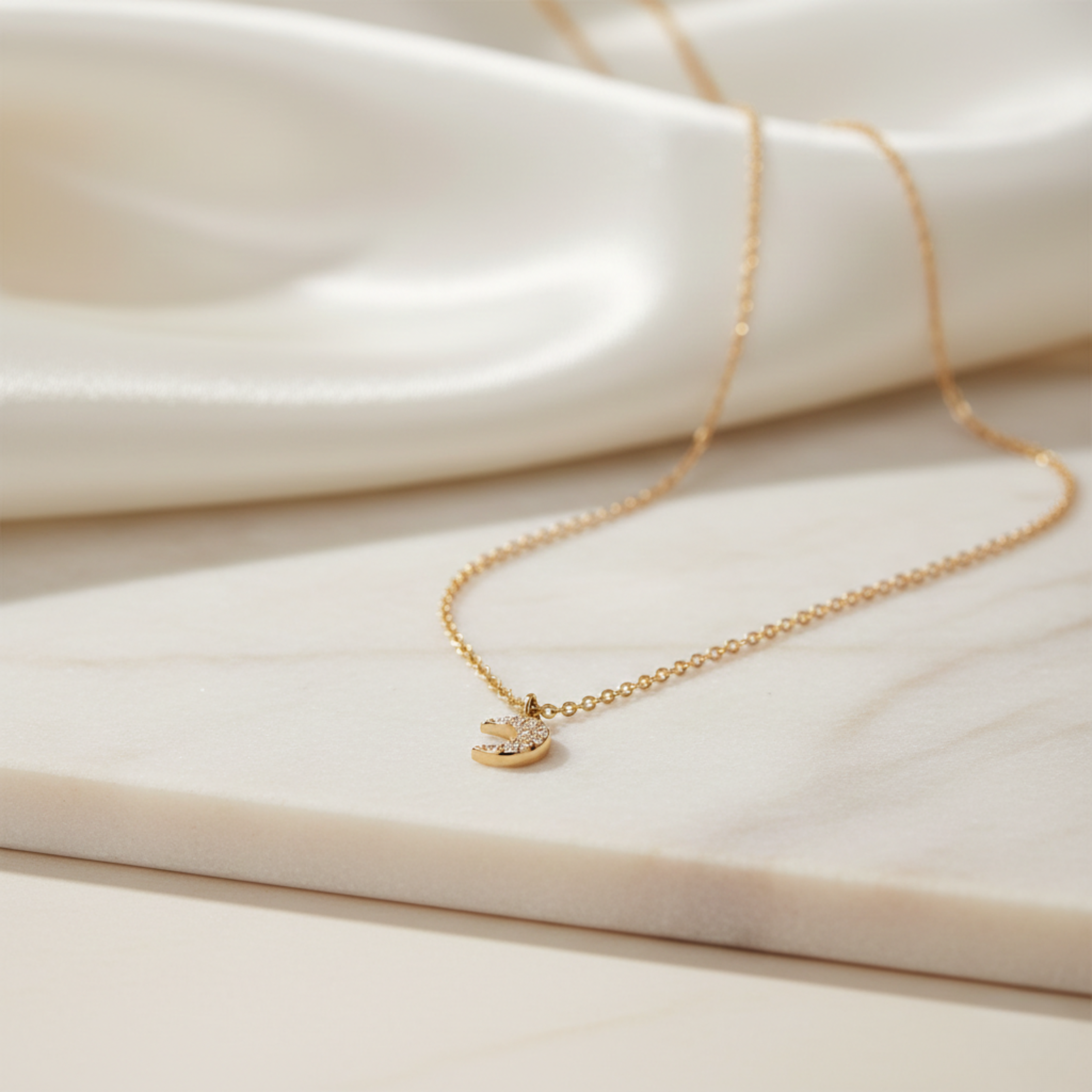 The Paved Crescent Pendant Necklace