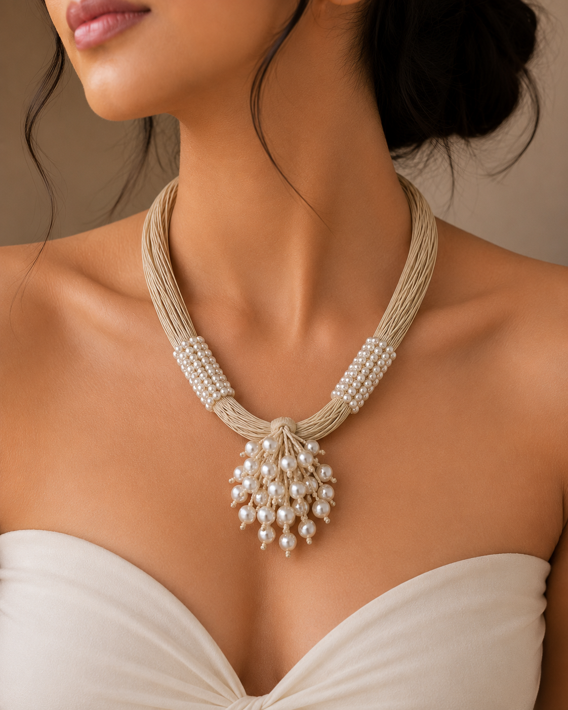 Pearl Cascade Weave Necklace