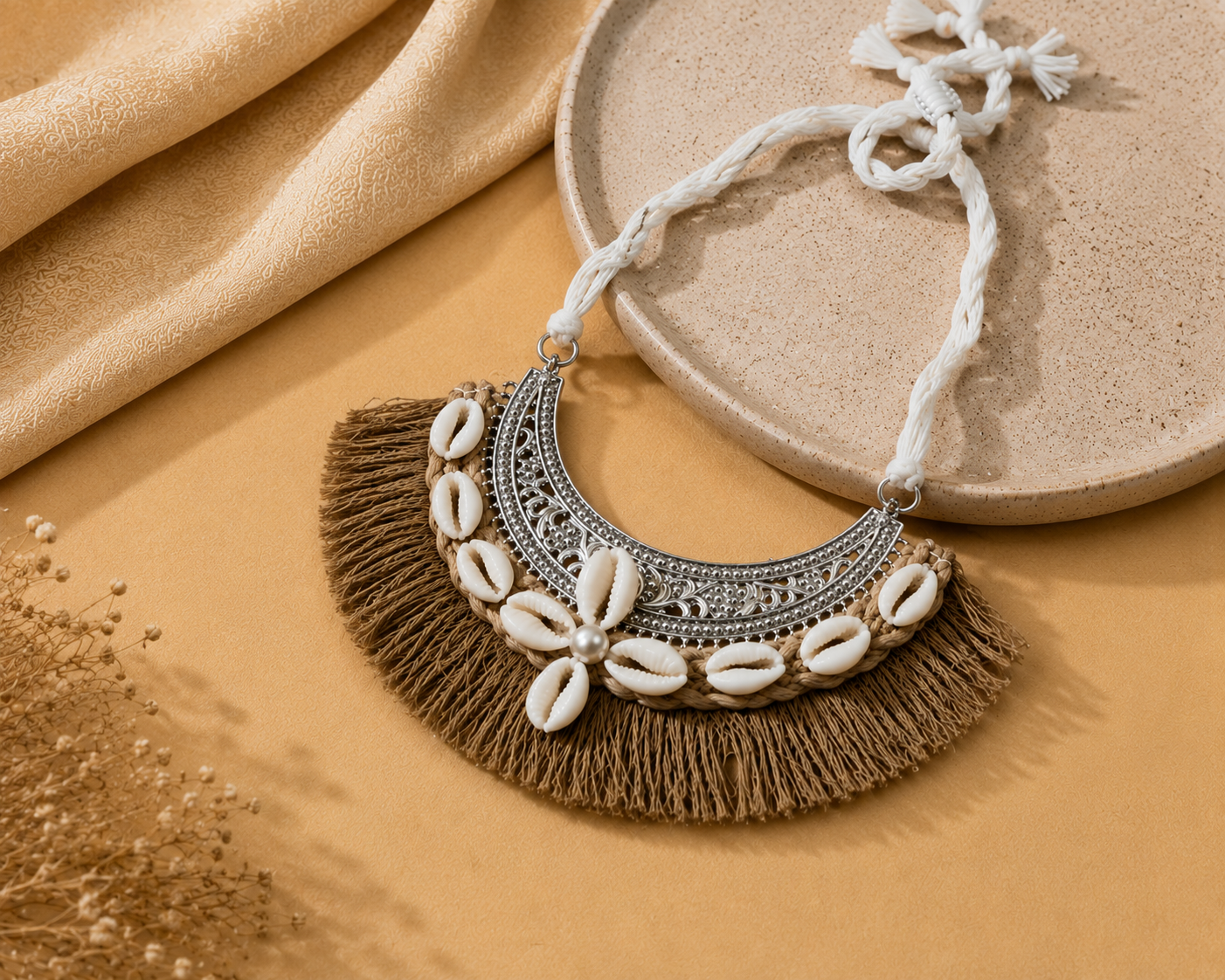 Coastal Cowrie Fringe Necklace