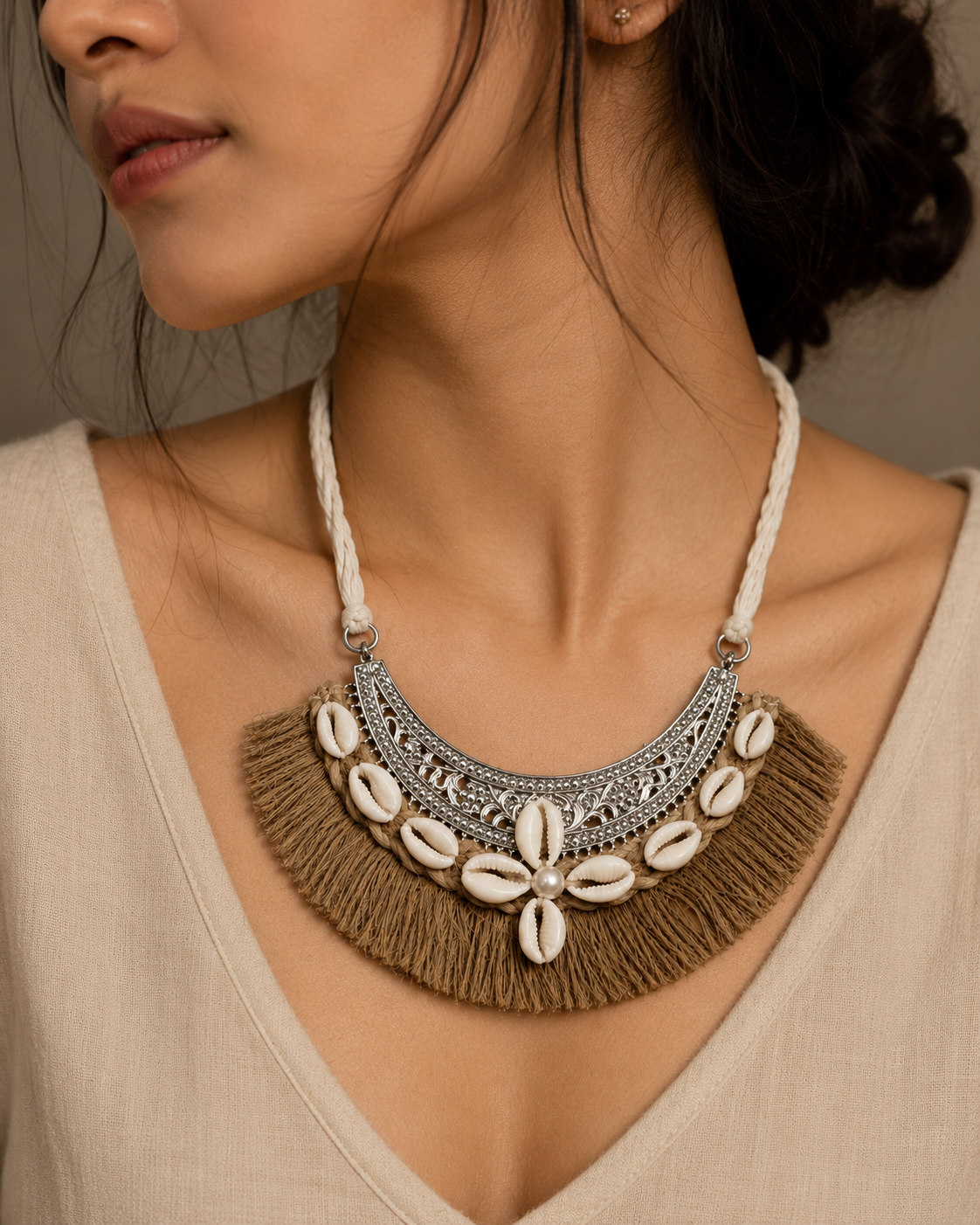 Coastal Cowrie Fringe Necklace