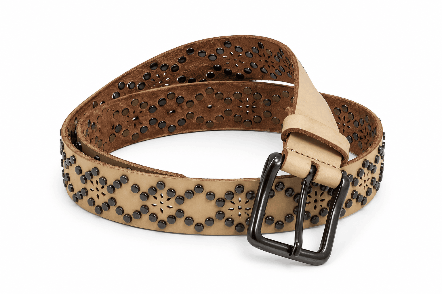 Desert Bloom Belt Beige & Black Studded Seebora
