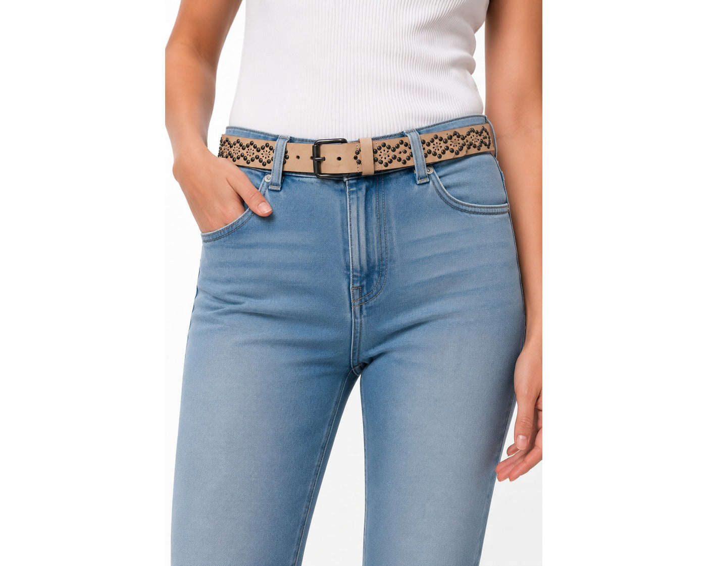 Desert Bloom Belt Beige & Black Studded Seebora