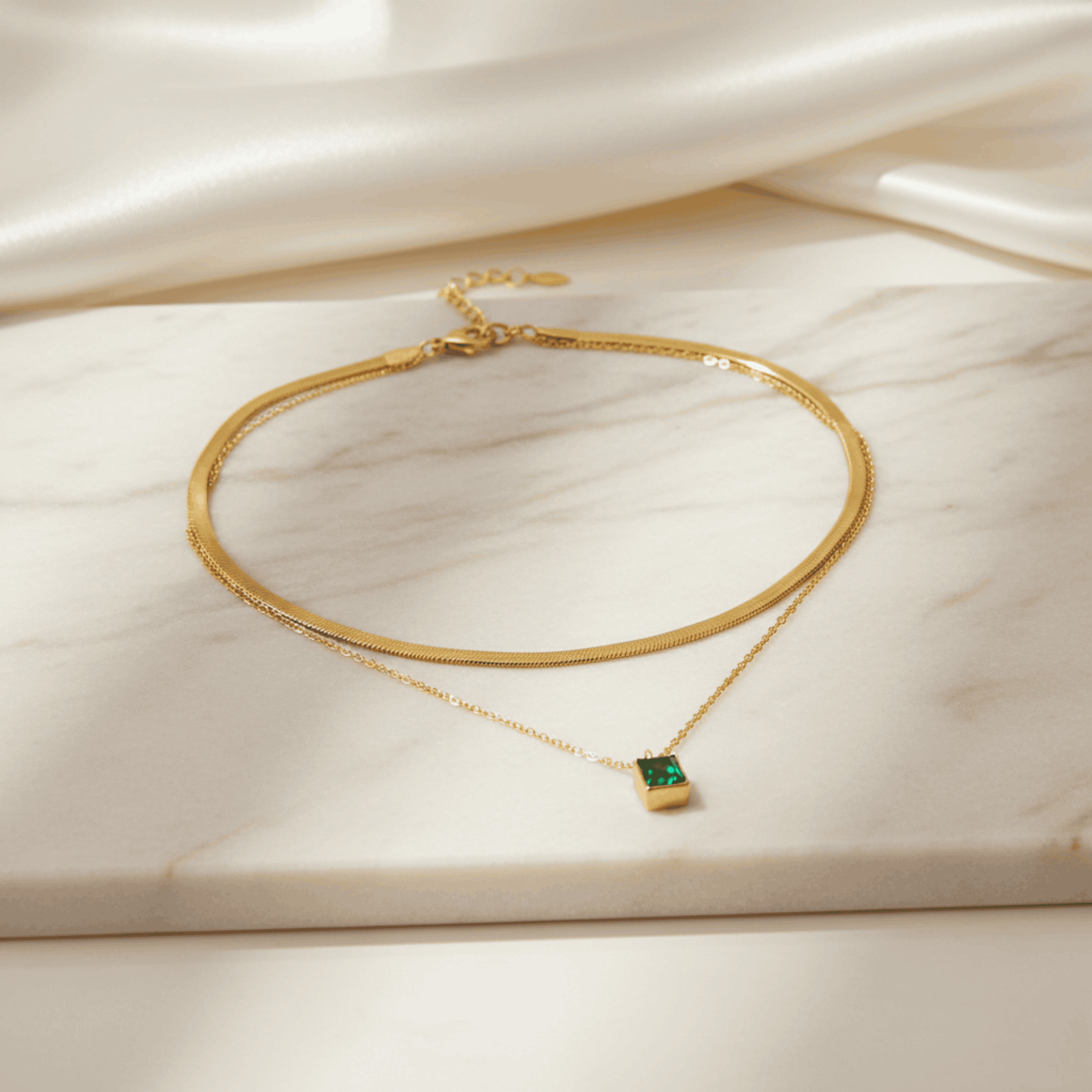 Emerald Twin Chain Necklace Seebora