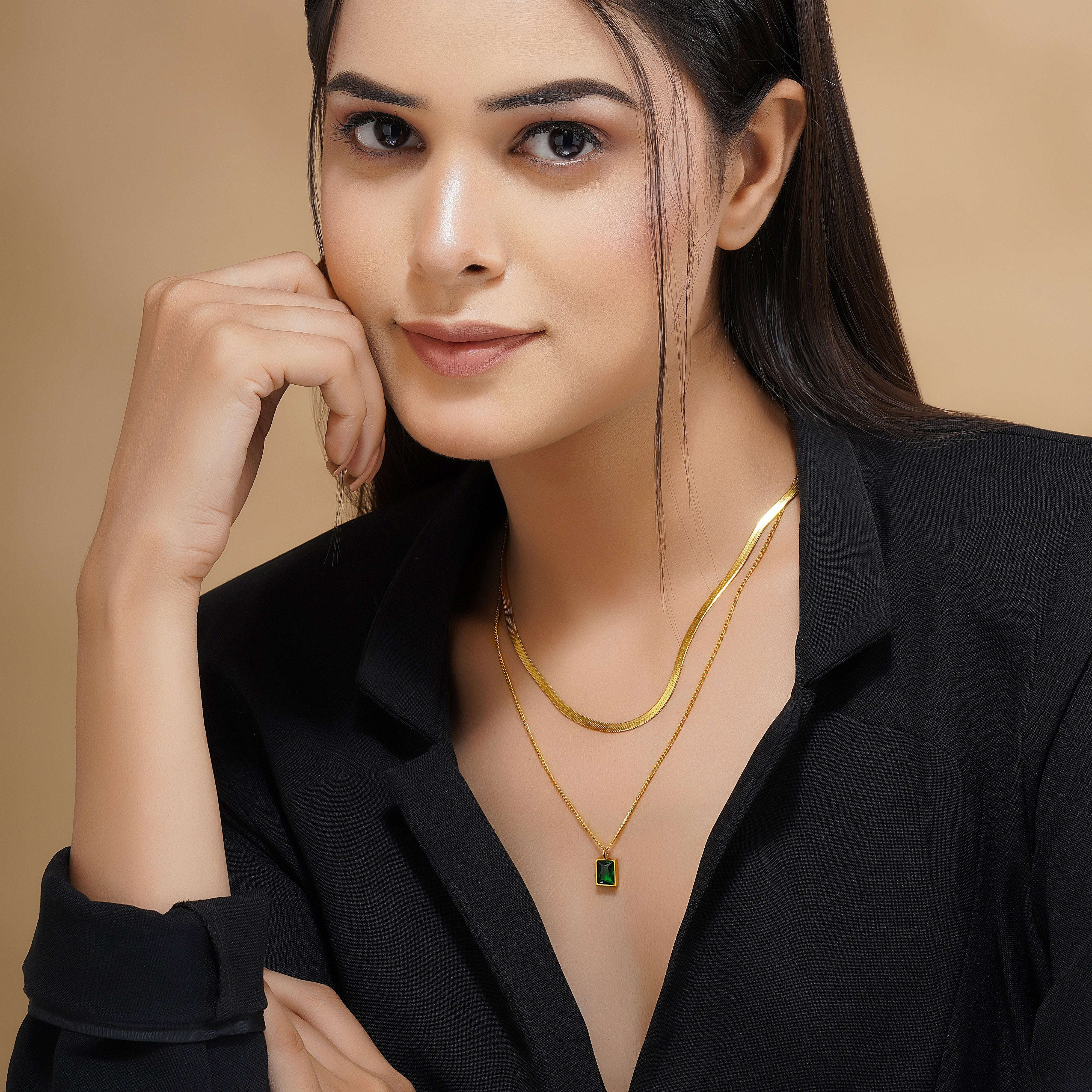 Emerald Twin Chain Necklace Seebora