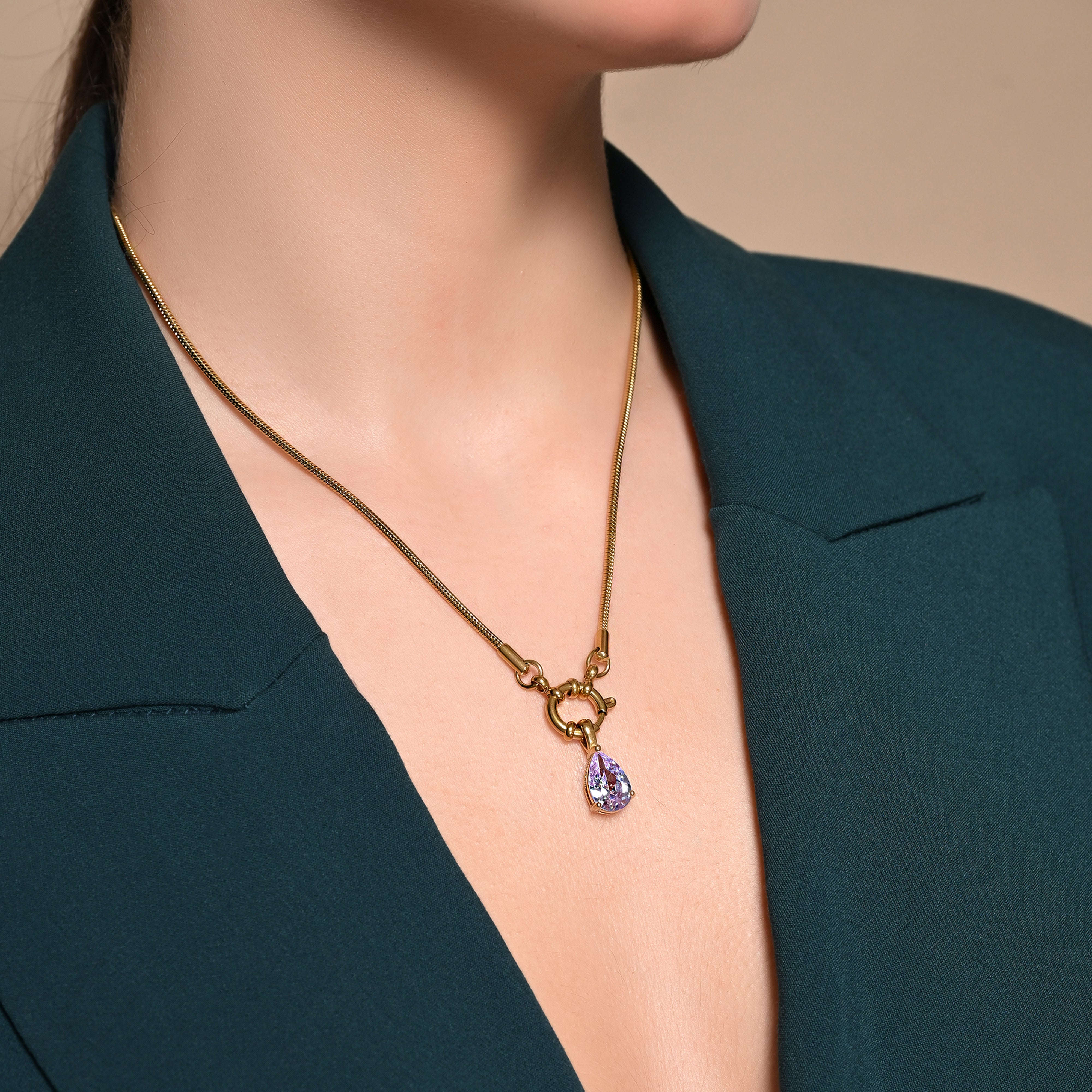 Lavender Teardrop Pendant Necklace for Women | Purple CZ & 24K Gold Seebora