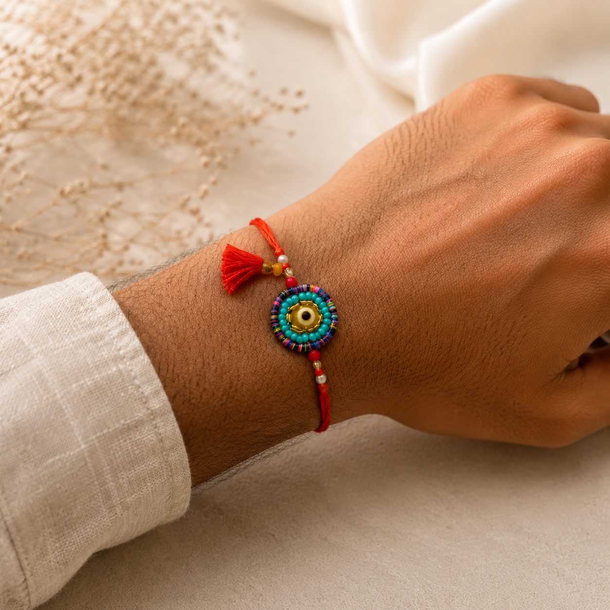 Multicolour Evil Eye Beaded Rakhi