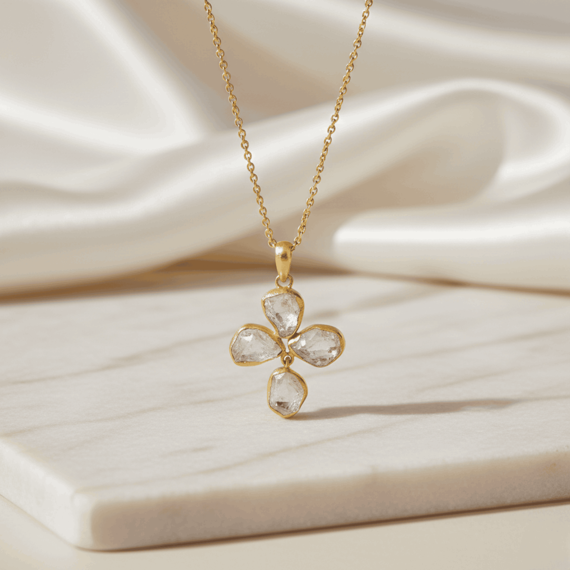 Raw Petal Crystal Quartz Pendant Necklace for Women 18K Gold Plated Seebora