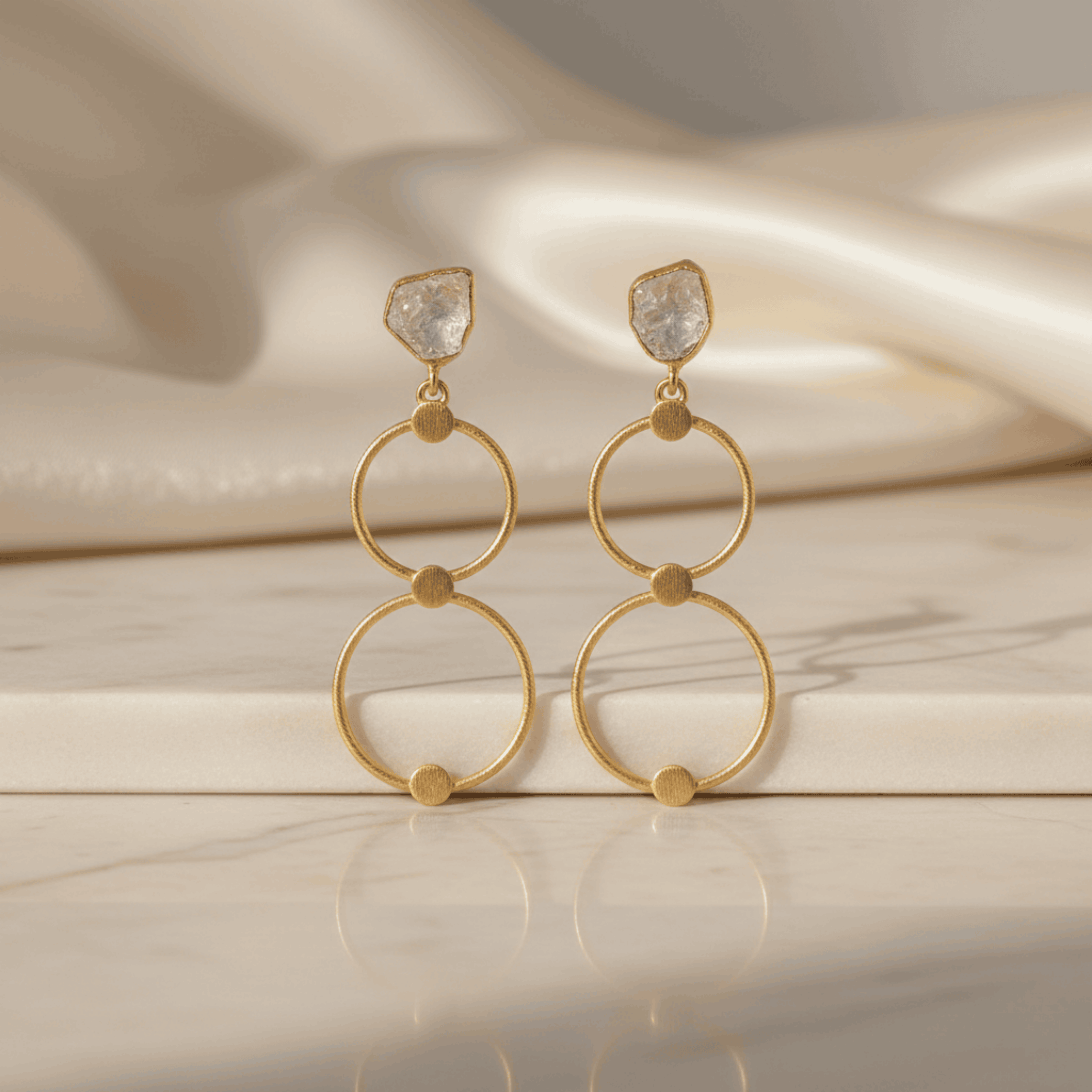 Round Chain Link Aquamarine Hoop Earrings for Women | 18K Gold Plated Seebora