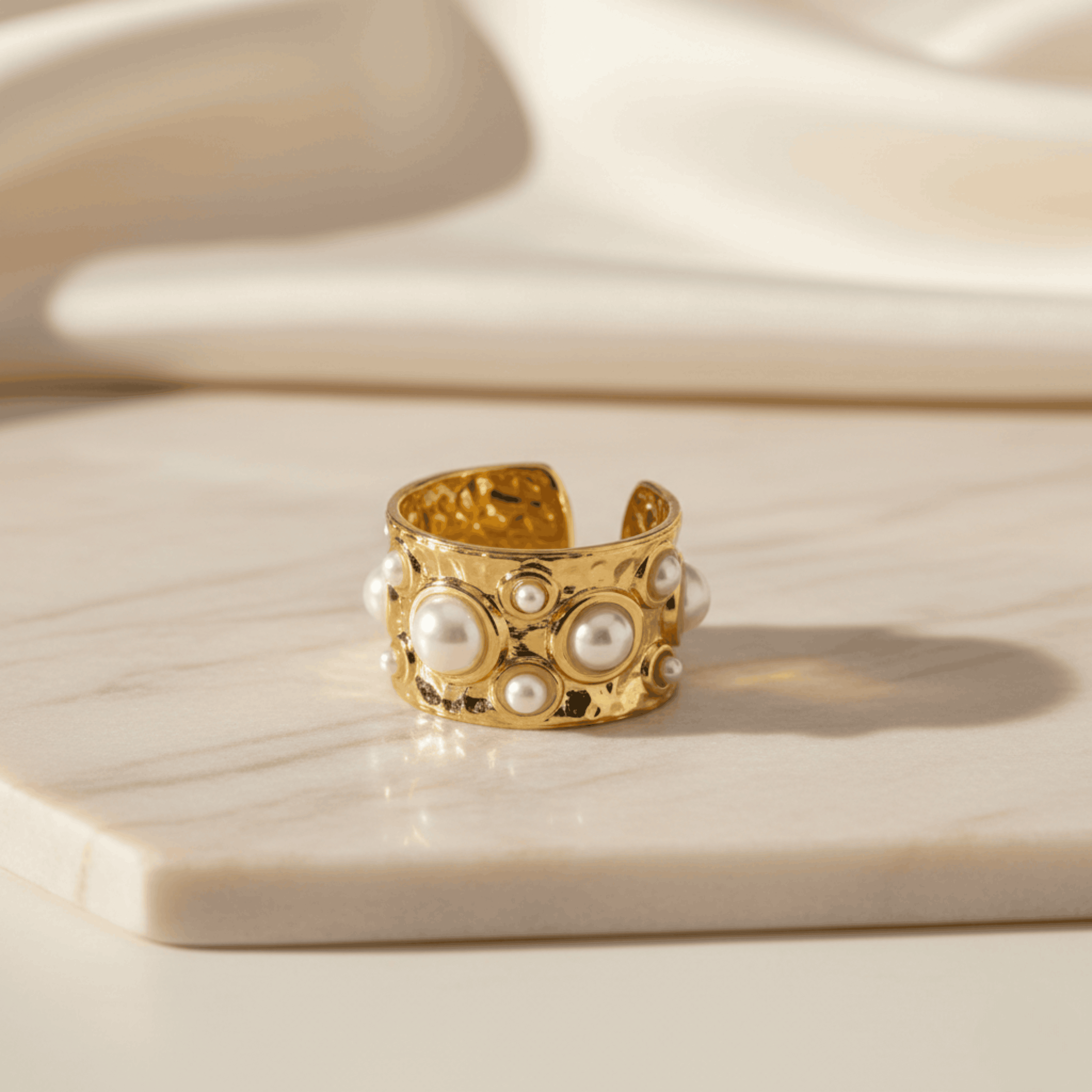 Scattered Pearl Ring – 24K Gold Plated Freshwater Pearl Stainless Steel Seebora