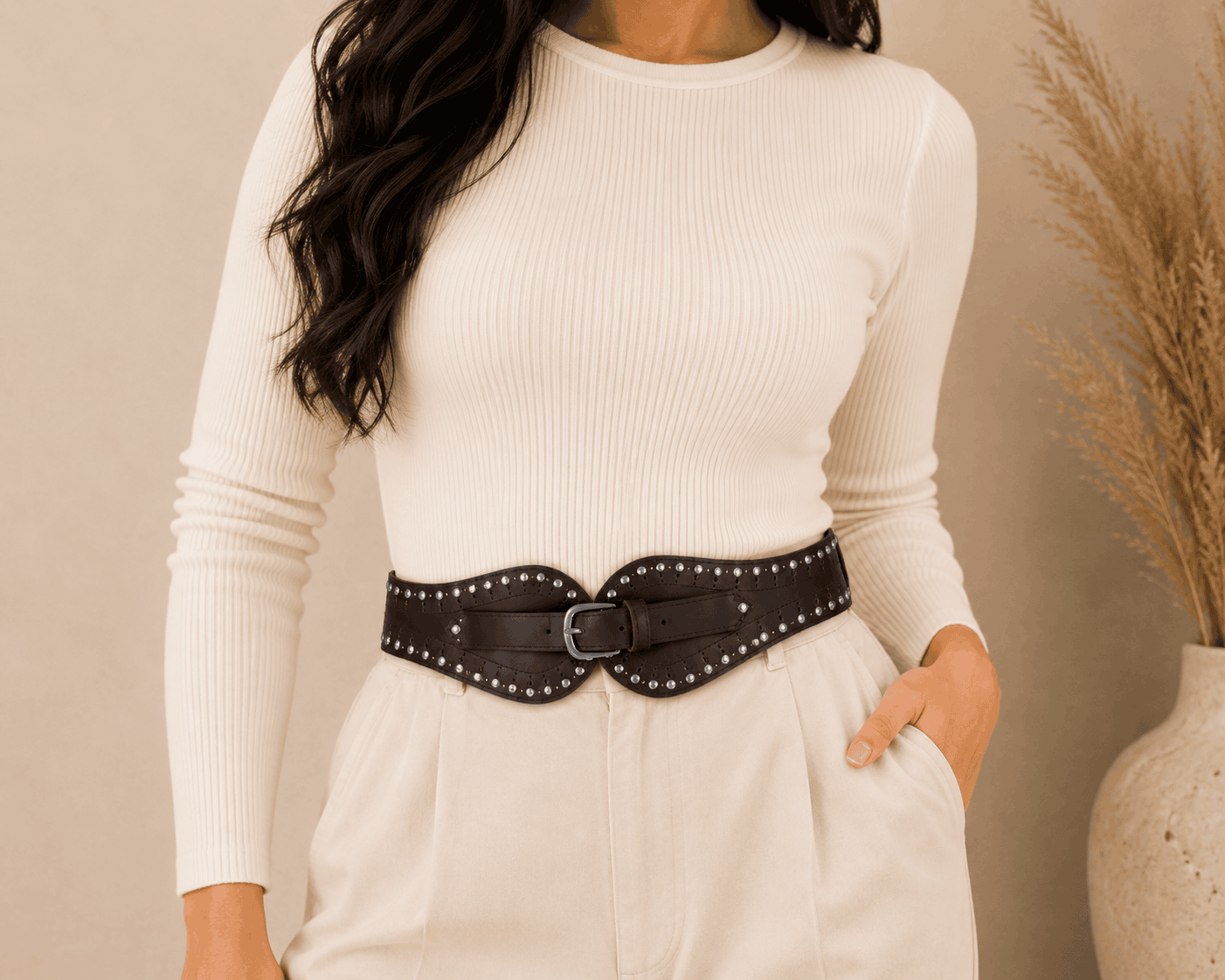 Midnight Studded Corset Belt Seebora