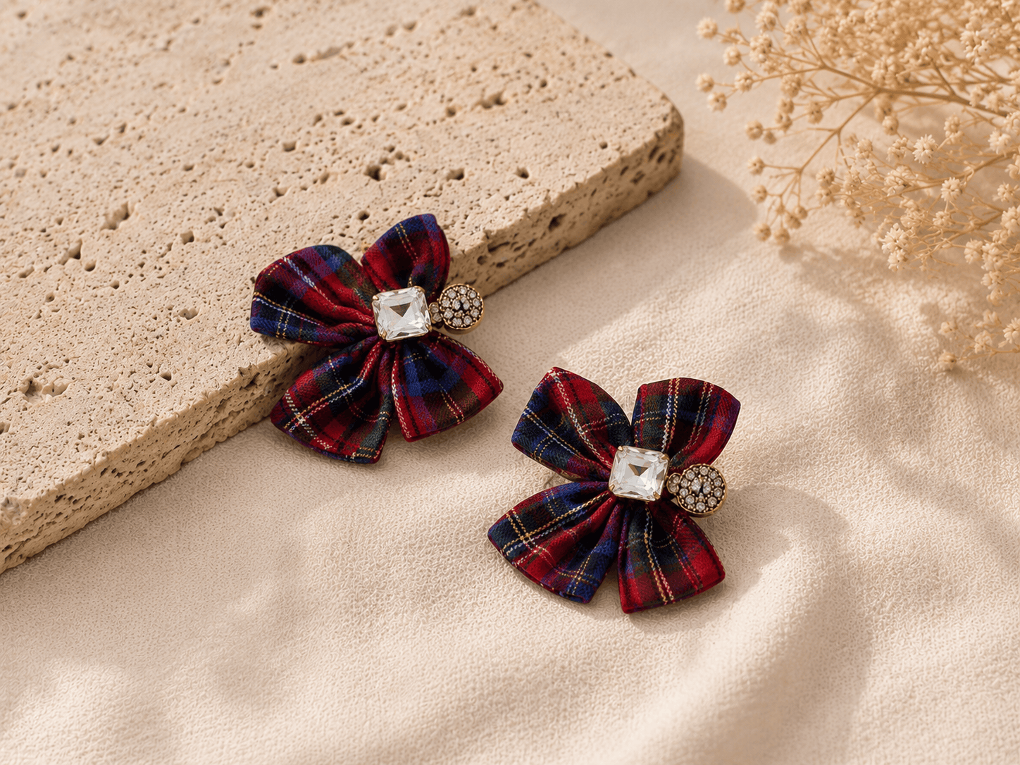 Tartan Bow Crystal Earrings Seebora