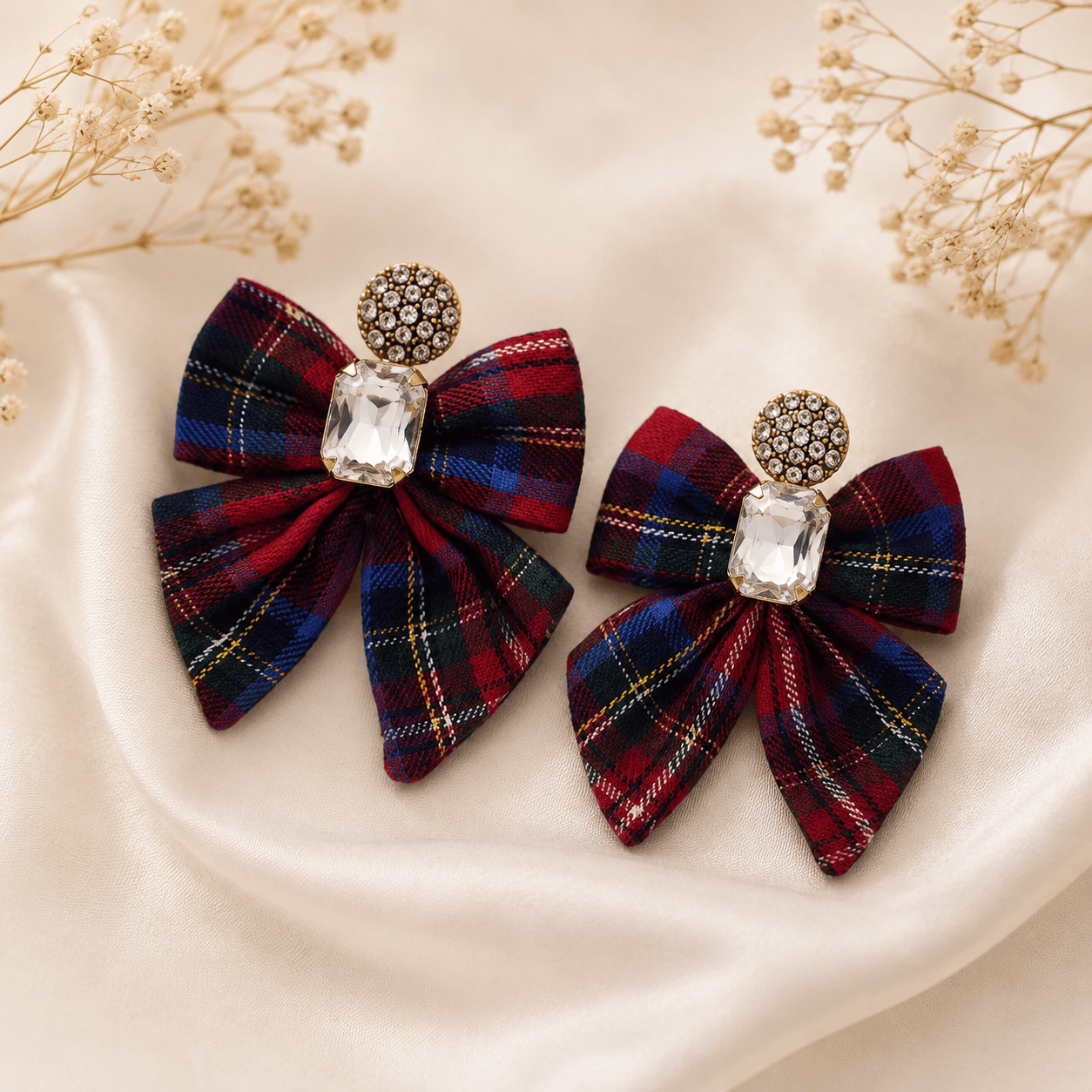 Tartan Bow Crystal Earrings Seebora