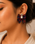 Tartan Bow Crystal Earrings Seebora