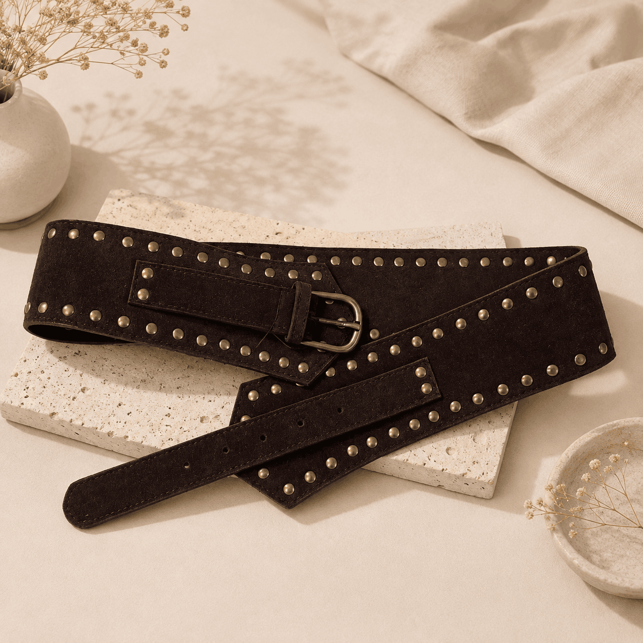 Studded Mocha Wrap Belt Seebora