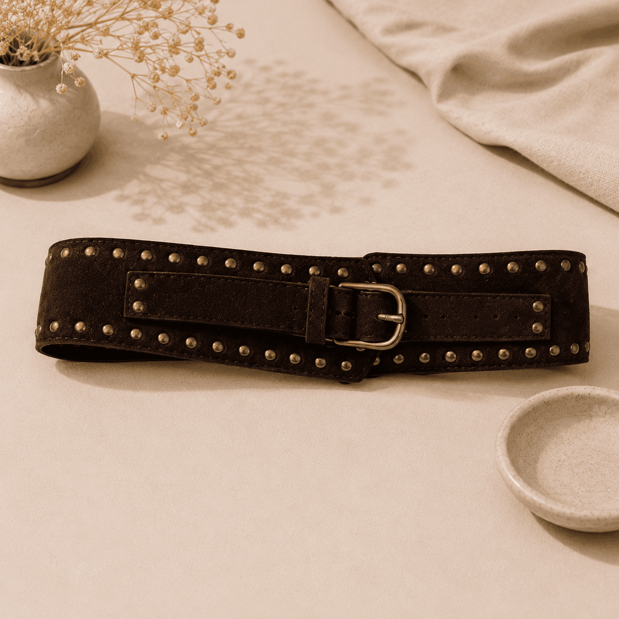 Studded Mocha Wrap Belt Seebora