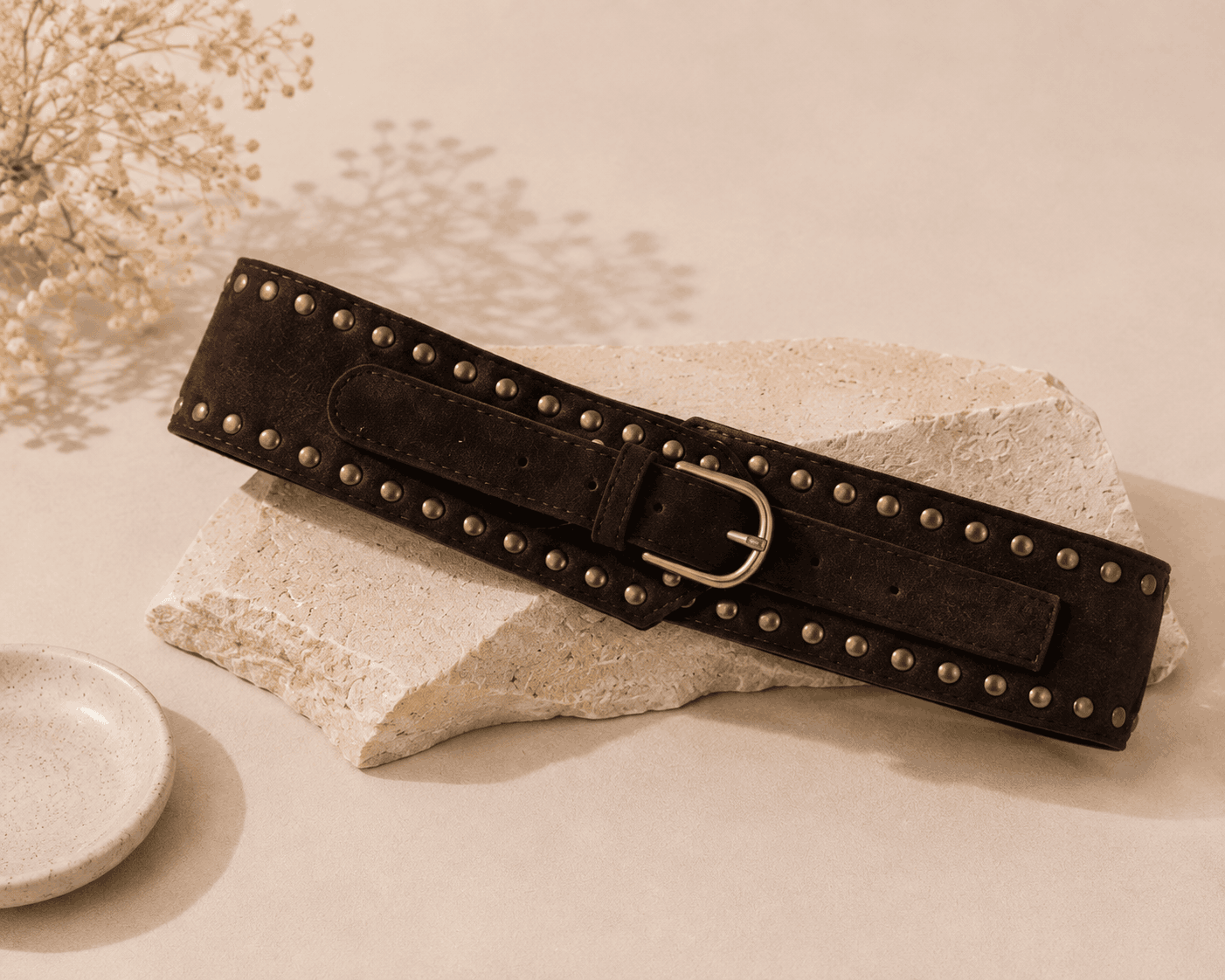 Studded Mocha Wrap Belt Seebora