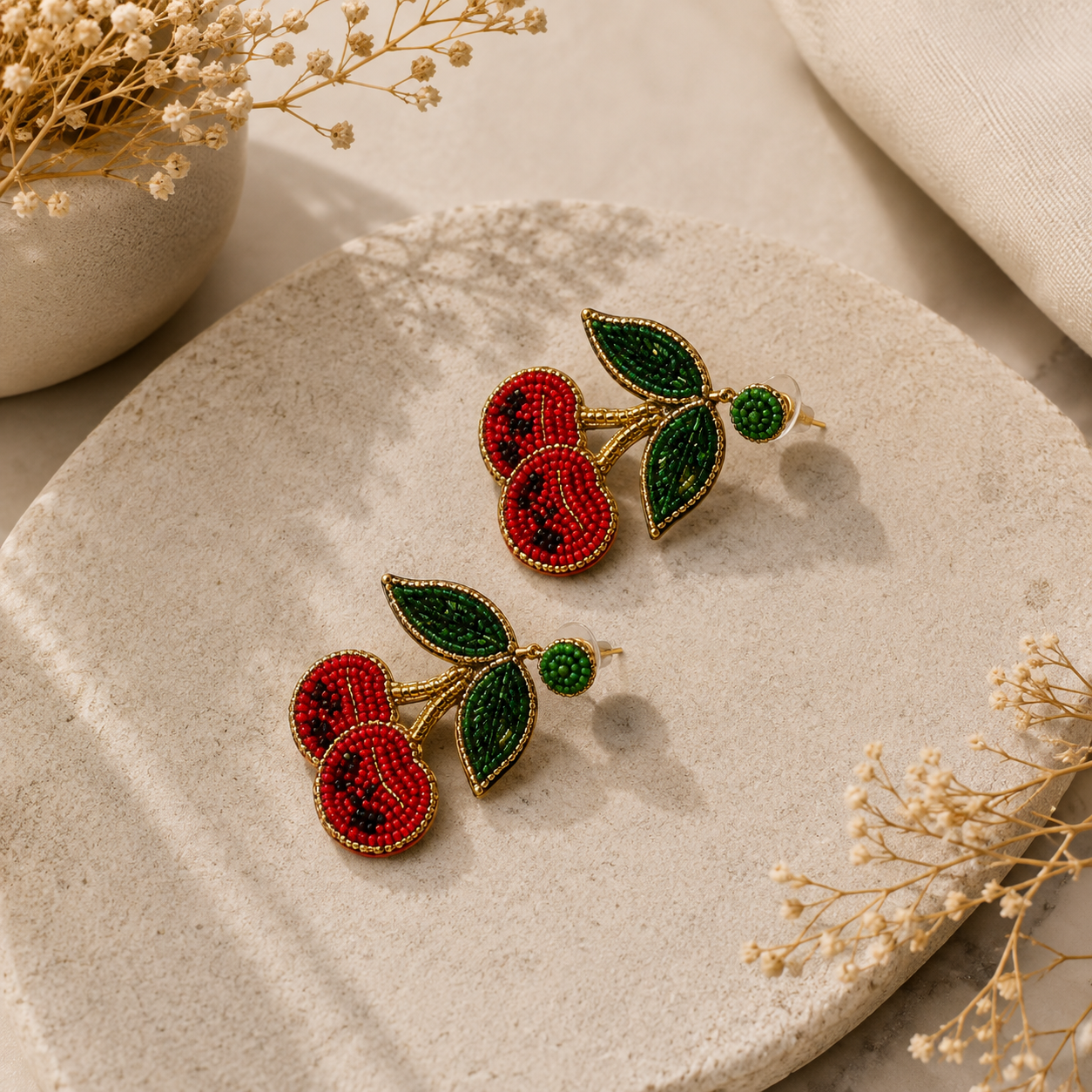 Crimson Cherry Beaded Earrings