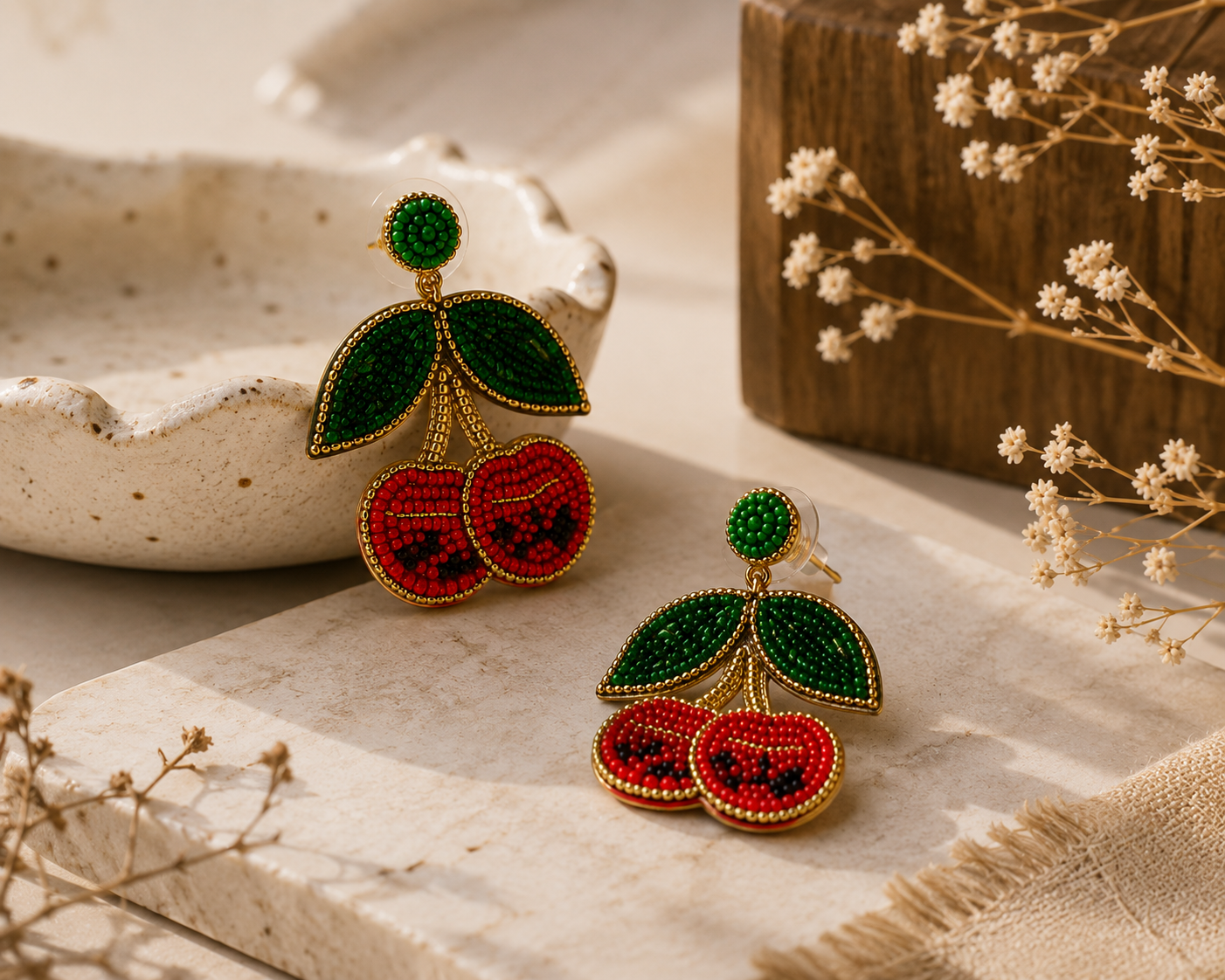 Crimson Cherry Beaded Earrings