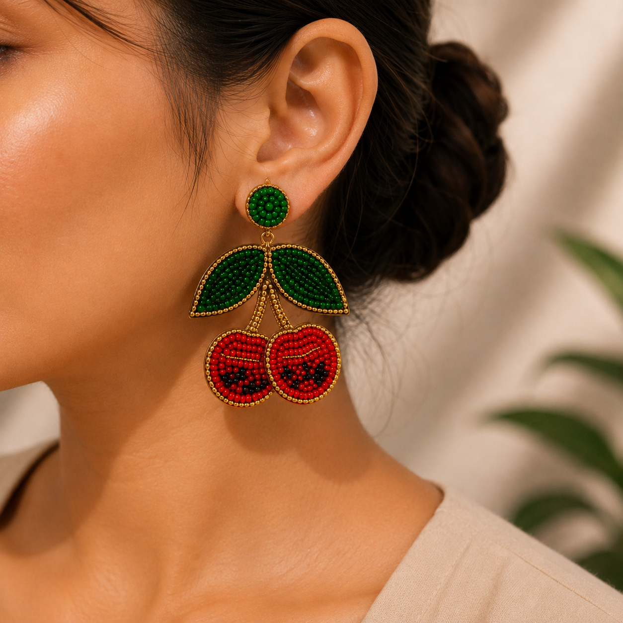 Crimson Cherry Beaded Earrings