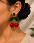 Crimson Cherry Beaded Earrings