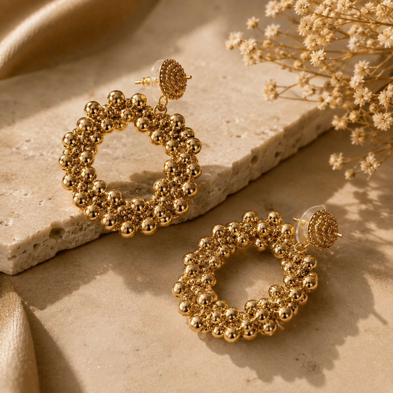 Golden Cluster Hoop Earrings Seebora