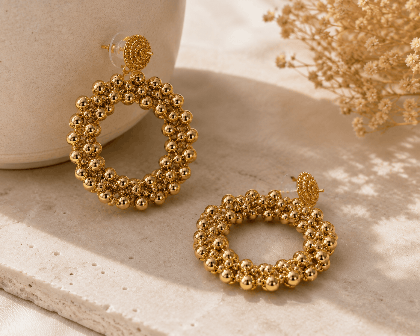 Golden Cluster Hoop Earrings Seebora