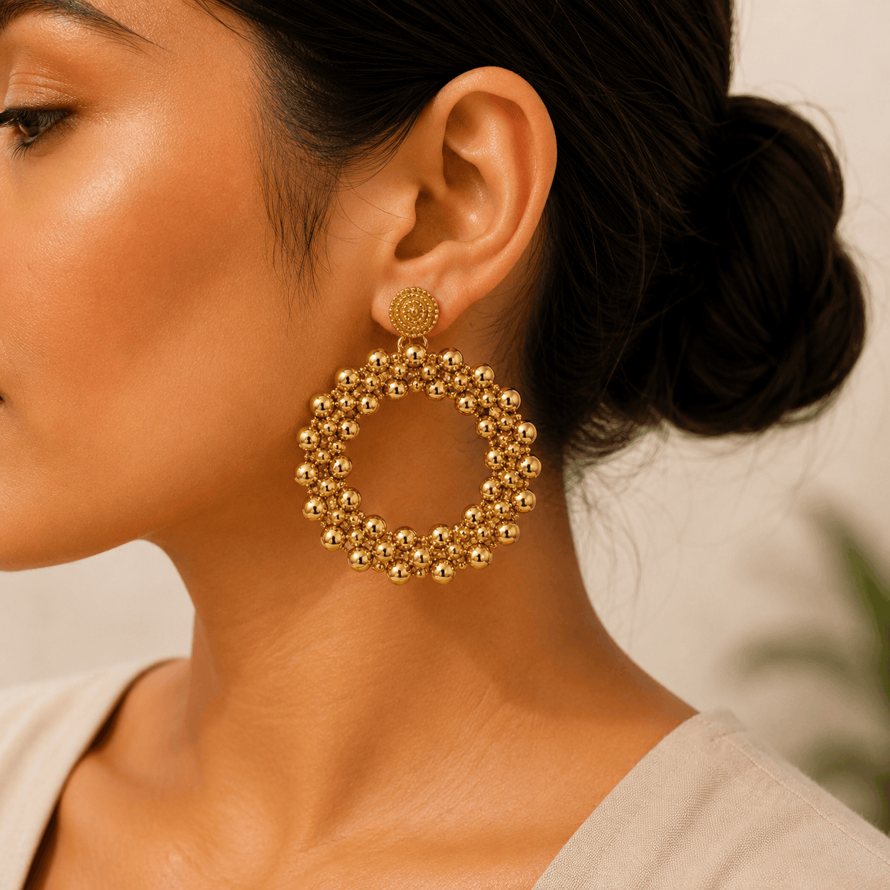 Golden Cluster Hoop Earrings Seebora