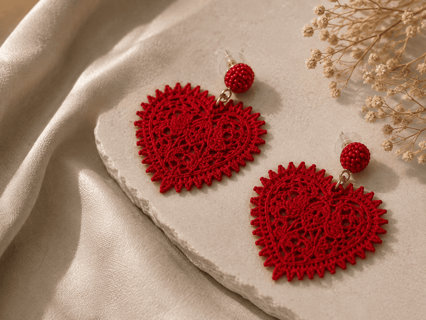 Crimson Lace Heart Earrings Seebora