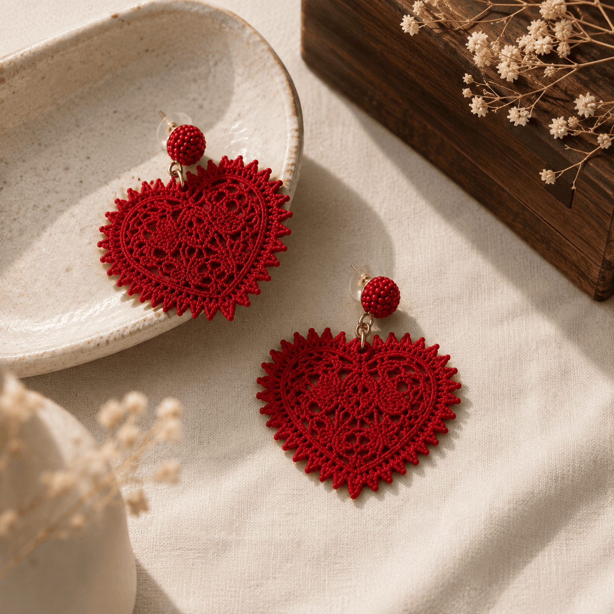 Crimson Lace Heart Earrings Seebora